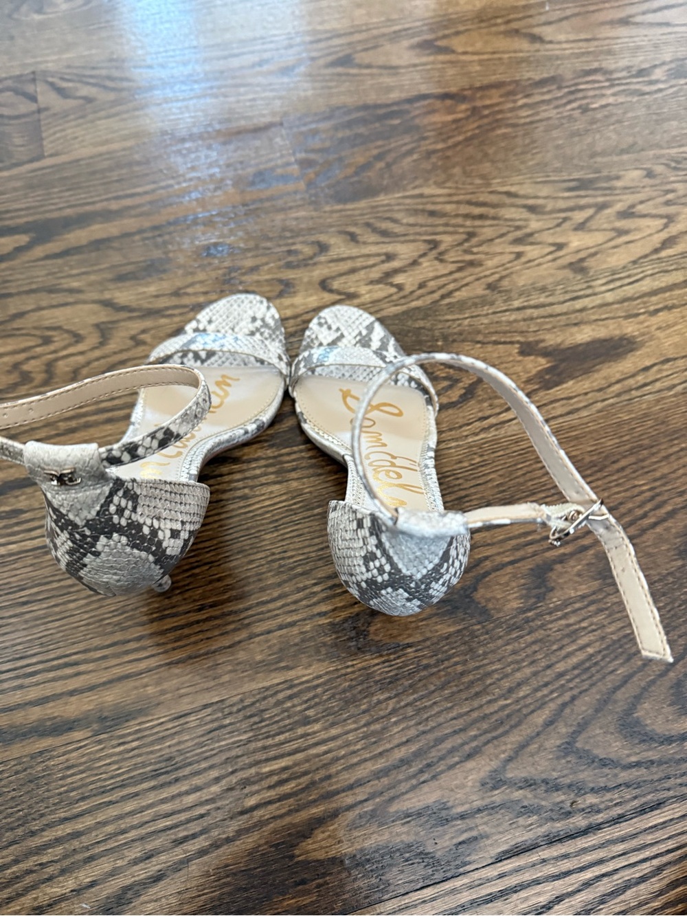 Sam Edelman Gray Snake-Print Ankle Strap Sandals